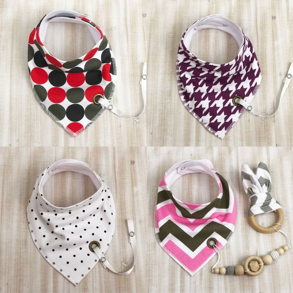 Chevron n'Dots 4pk - Dribble Bibs w/ Chewy Clips